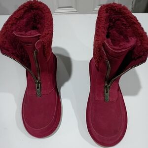 Koolaburra by UGG Women's Red Suede Winter Boots with Faux Fur Size 8